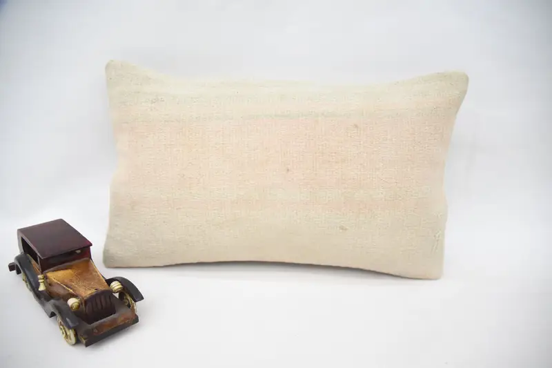 Saloon Turkish Antique Pillow Cover, Christmas Gift 12x20 inch Plaid TexturedBeige Cushion - 1