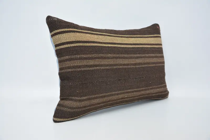 Boho Pillow, Colorful Cushion Case, Cushion Cover, 16x24 Brown Cushion, Kilim Cushion Sham, Turkish Pillow, Neutral Throw Cushion Case - 3