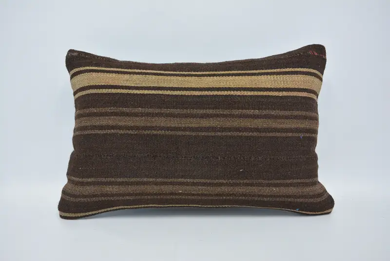 Boho Pillow, Colorful Cushion Case, Cushion Cover, 16x24 Brown Cushion, Kilim Cushion Sham, Turkish Pillow, Neutral Throw Cushion Case - 1