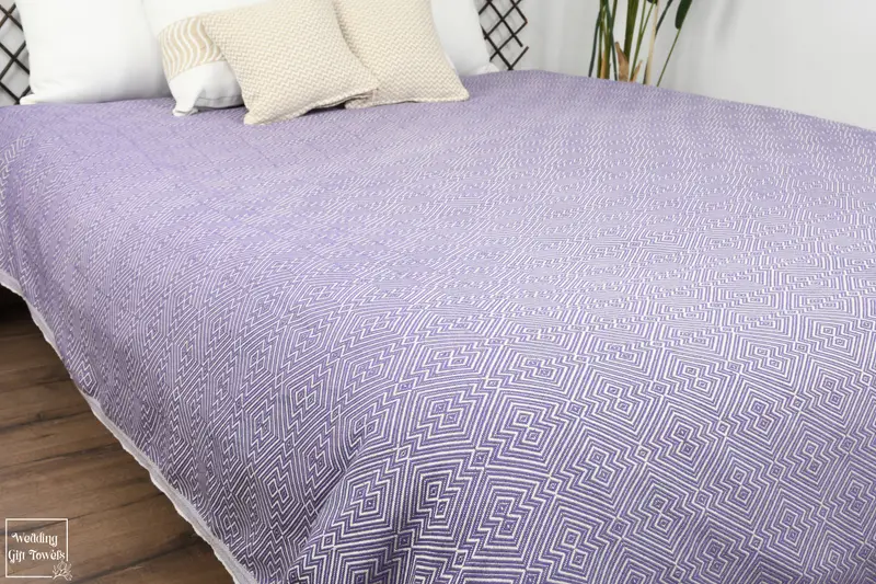 Custom Turkish Cotton Blanket Diamond Weave Bedspread, Beige, 91x79 Inches