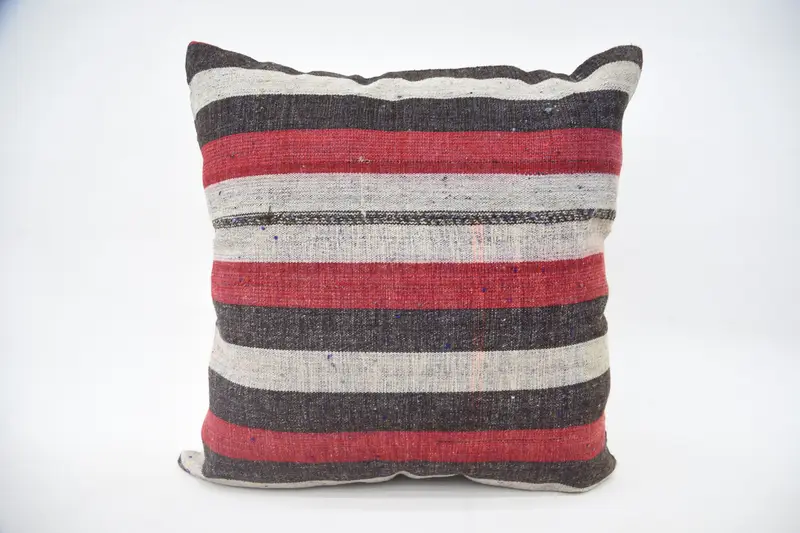 Striped Turkish Pillow Sham, 24x24 inch Red Gift Cushion Cover - 1