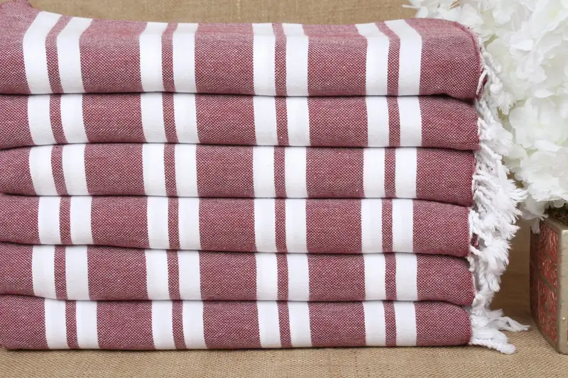 Personalized Turkish Towel, Burgundy Striped, 40x71 Inches