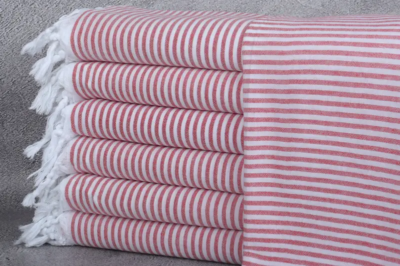 Personalized Red Striped Beach Towel, 36x67 Inches, Beige, Wedding Gift