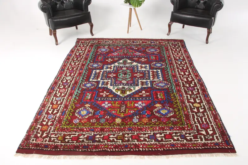 Vintage Large Rug 5.6x7.6 ft (171x233 cm), Oushak Red Floral Turkish Rug - 1