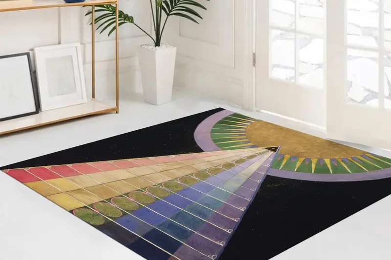 Elegante alfombra estampada inspirada en los retablos de Hilma af Klint