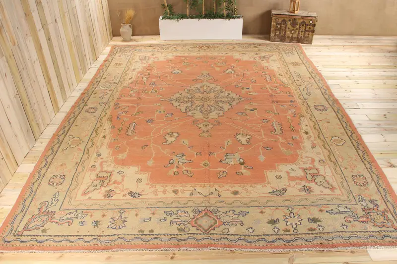 Handmade Pink & Blue Patchwork Rug, 9,3x14,7 ft