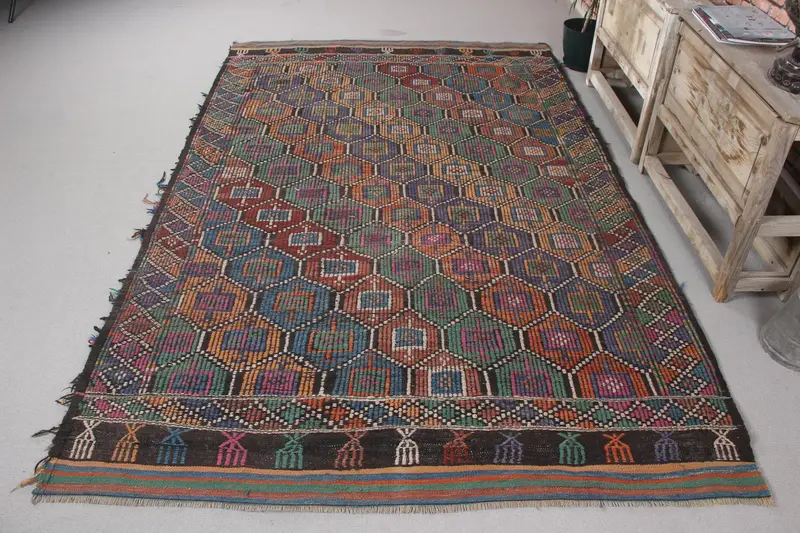 Green & Purple Southwestern Rug, 5,6x9,2 ft Chic Decor