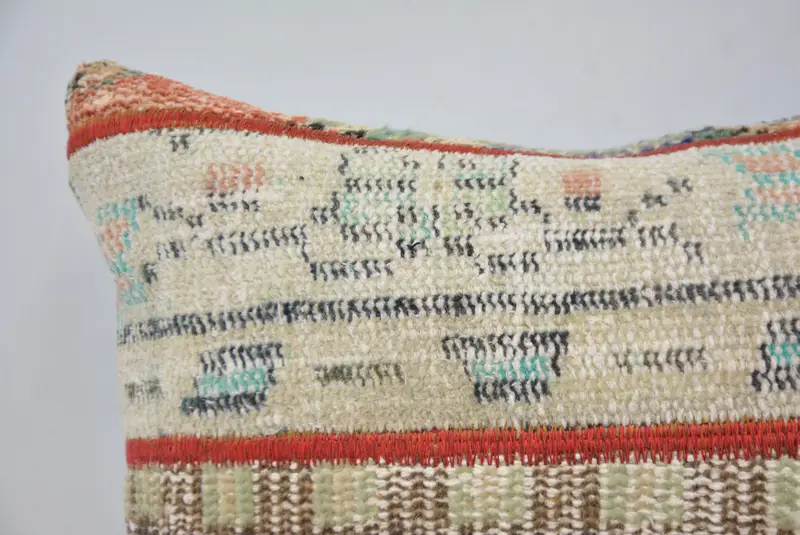 Boho Throw Pillow Case, Throw Kilim Pillow, Home Decor Pillow, 16x24 Beige Pillow, Pillow for Sofa, Sustainable Cushion Cover, Cushion Cover - 2