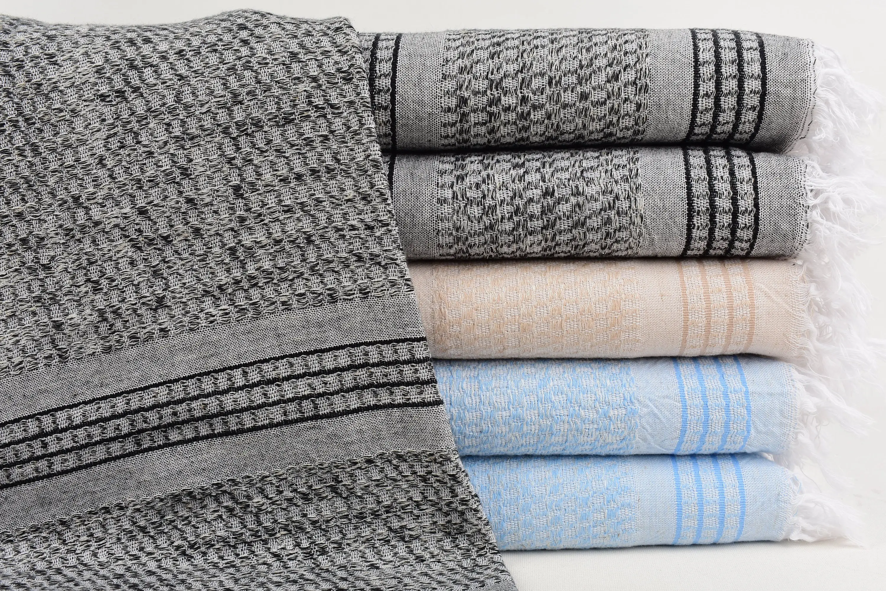 Baby Blue Striped Turkish Hand Towel, Organic Cotton, Kitchen, 40x20 Inches - 1