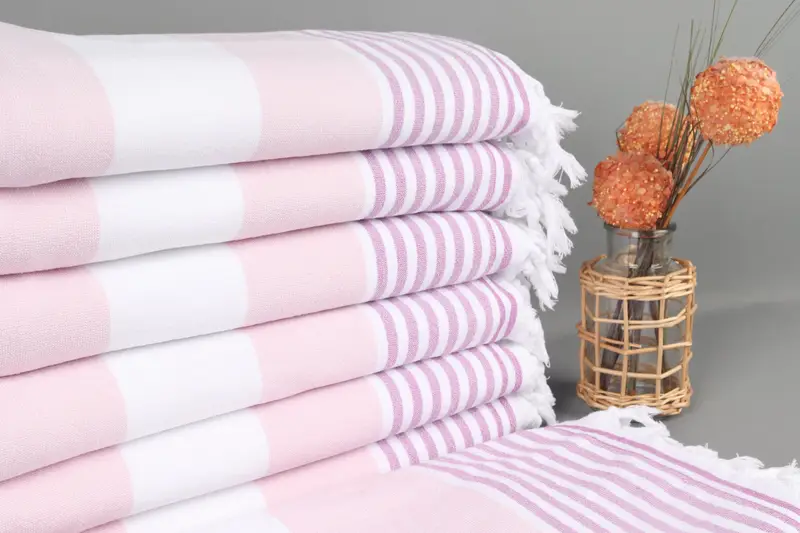 Personalized Turkish Beach Towel Organic Pink-Damson Stripes, 36x67 Inches