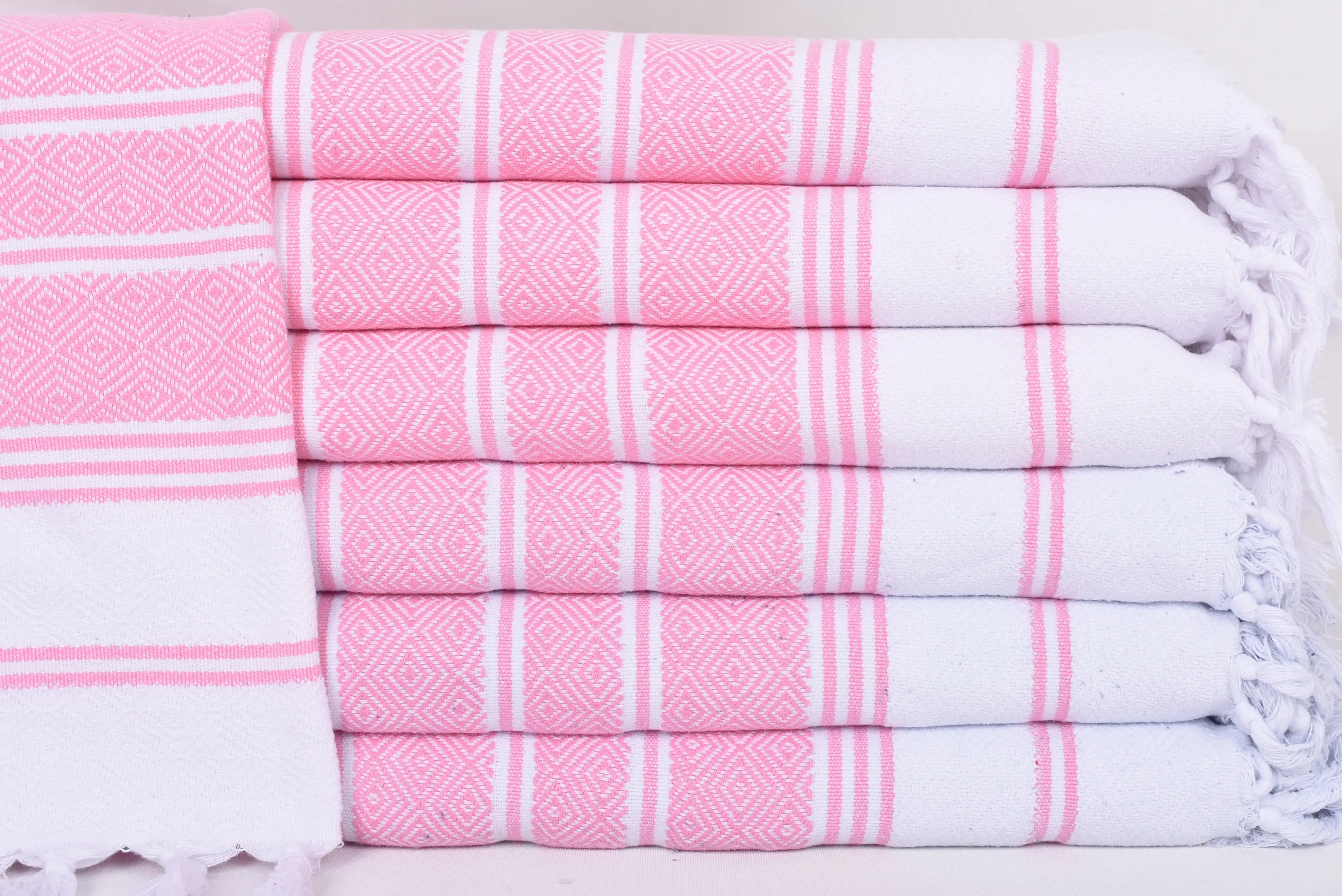Personalized Turkish Organic Cotton Dish Towel Pink-White Diamond, 40x18 Inches - 1