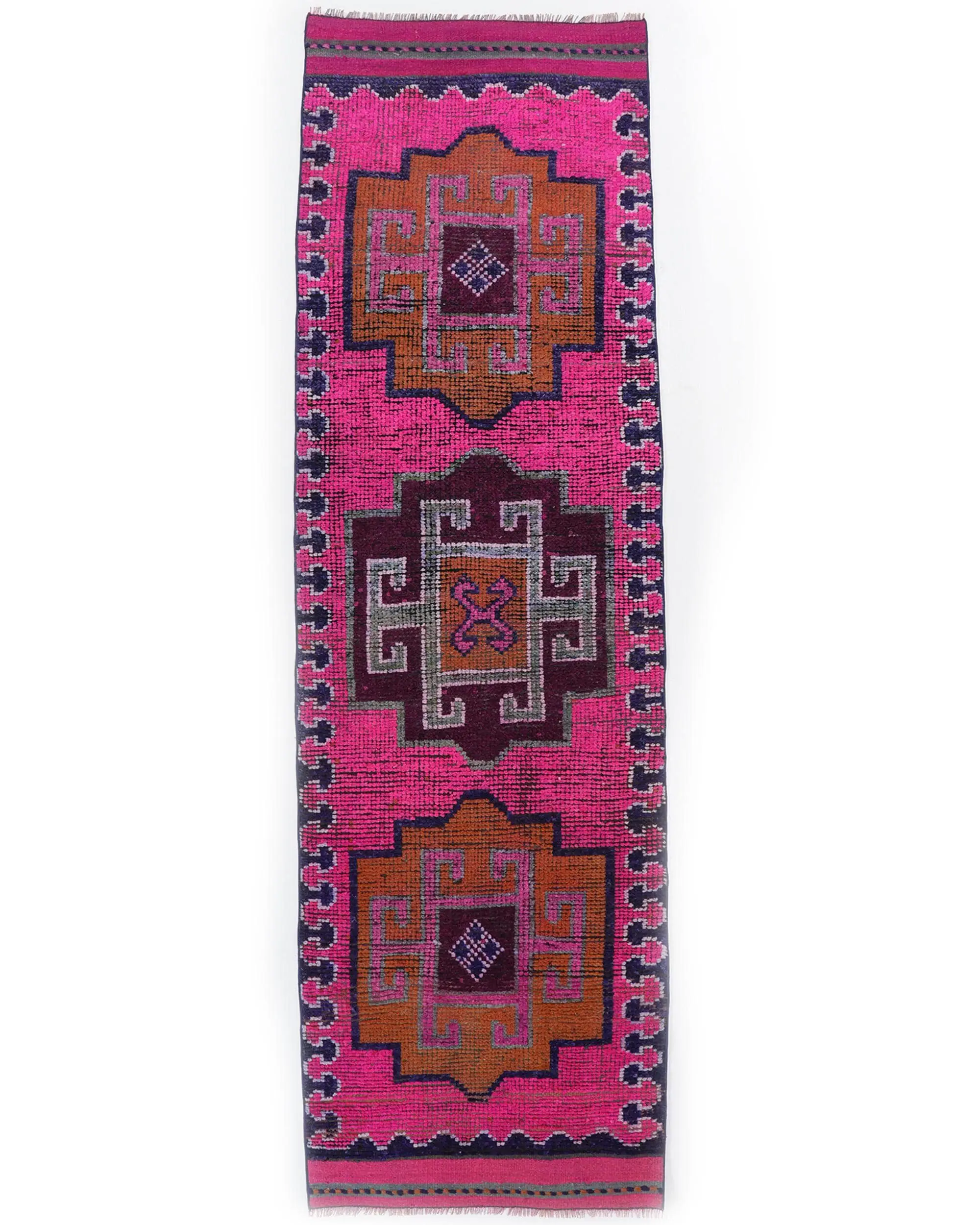Herki Turkish Rug, 3x10.1 ft Vintage Rug, Pink Wool Rug - 1