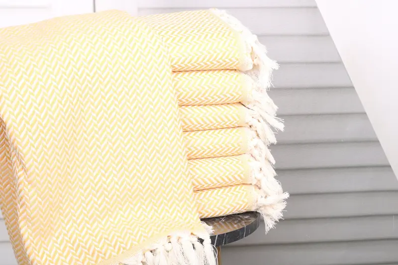 Personalized Turkish Cotton Towel Embroidered Monogram Mustard, 40x71 Inches