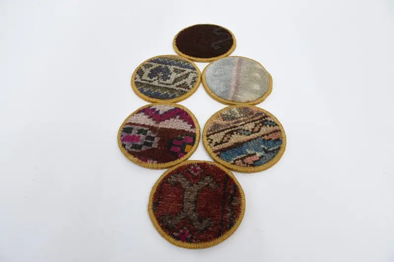 Bohemian Blue and Brown Round Coaster Set, Coastal Coasters