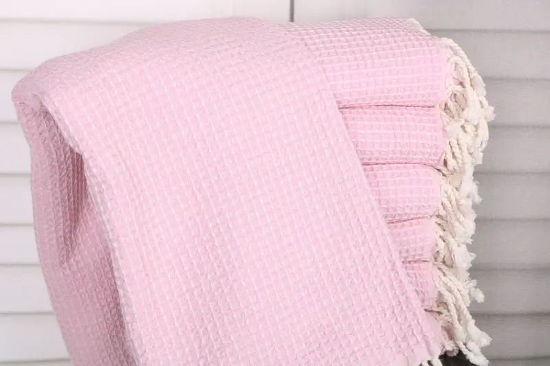 Beach Towel Pink Cotton Waffle, Organic, 36x67 Inches