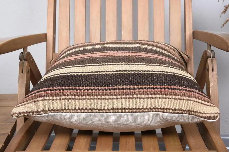 Kilim Pillow Cover, Cushion Case, Personalized Gift Pillow Cushion, Turkish Kilim Pillow, Kilim Cushion Sham, 18x18 Brown Cushion - 5
