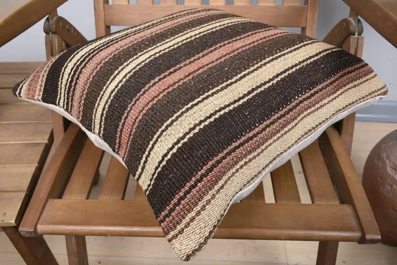 Kilim Pillow Cover, Cushion Case, Personalized Gift Pillow Cushion, Turkish Kilim Pillow, Kilim Cushion Sham, 18x18 Brown Cushion - 4