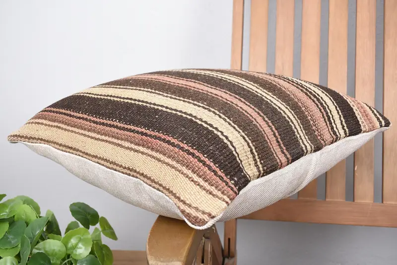 Kilim Pillow Cover, Cushion Case, Personalized Gift Pillow Cushion, Turkish Kilim Pillow, Kilim Cushion Sham, 18x18 Brown Cushion - 6