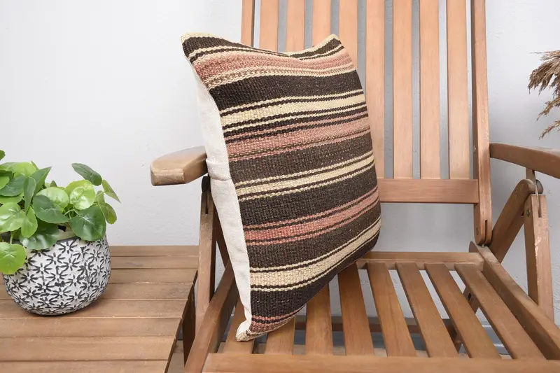 Kilim Pillow Cover, Cushion Case, Personalized Gift Pillow Cushion, Turkish Kilim Pillow, Kilim Cushion Sham, 18x18 Brown Cushion - 2