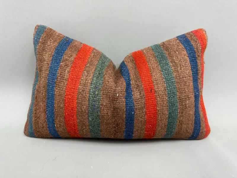 Handmade Throw Pillow Sham, Kilim Pillow Cover, 12x20 Brown Cushion Case, Home Decor Pillow, Pillow Sham, Kilim Pillow, Pet Pillow Case - 1