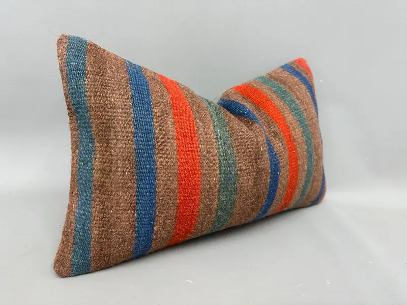 Handmade Throw Pillow Sham, Kilim Pillow Cover, 12x20 Brown Cushion Case, Home Decor Pillow, Pillow Sham, Kilim Pillow, Pet Pillow Case - 2