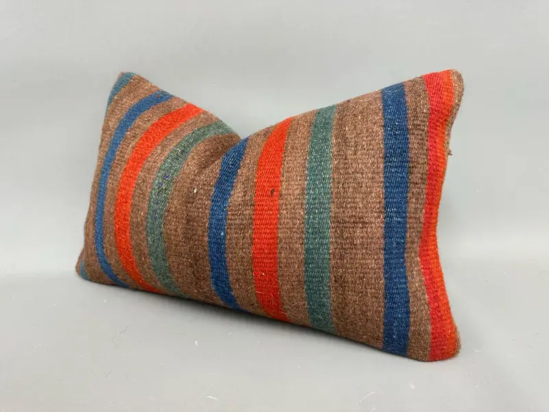 Handmade Throw Pillow Sham, Kilim Pillow Cover, 12x20 Brown Cushion Case, Home Decor Pillow, Pillow Sham, Kilim Pillow, Pet Pillow Case - 3