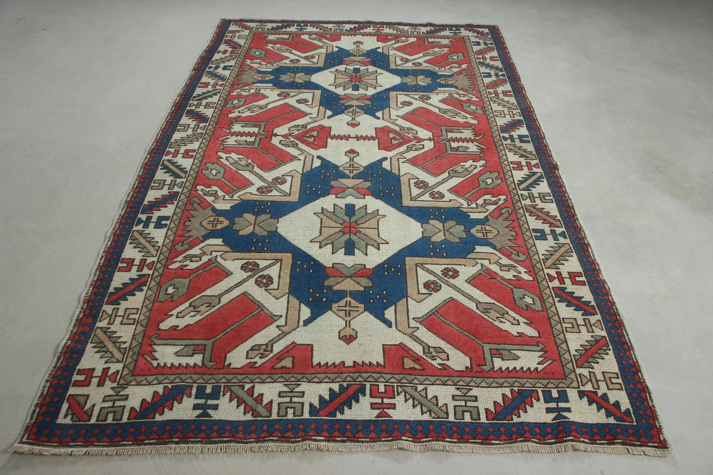 5.2x8.5 ft Large Turkish Rug, Vintage Rug, Red Blue Ombré Wool Rug - 1