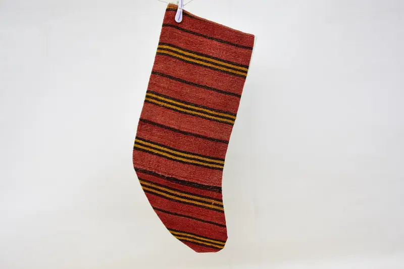 Festive Red and Orange Ornament Stocking, 15.7 Inch Christmas Stocking