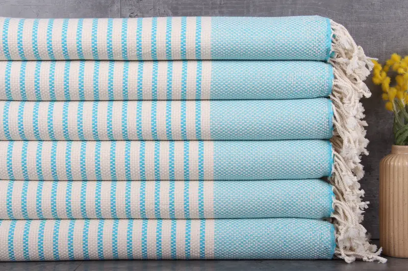 Organic Cotton Striped Turquoise Towel, Bath Towel, 40x75 Inches