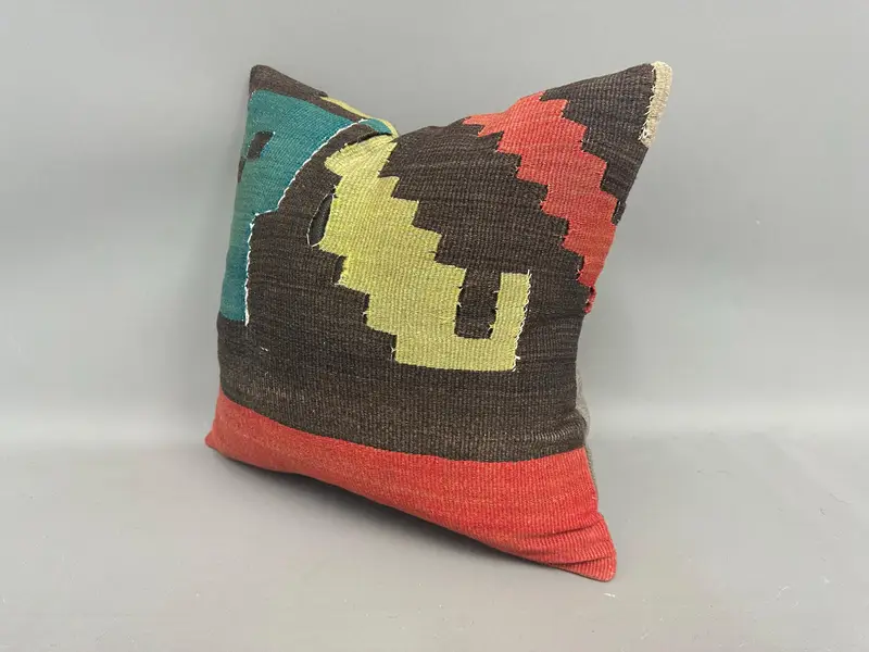Handwoven Pillow Sham, Gift Pillow, Vintage Pillow, Pet Cushion, Ethnical Kilim Rug Pillow, 18x18 Green Cushion, Cushion Cover - 3
