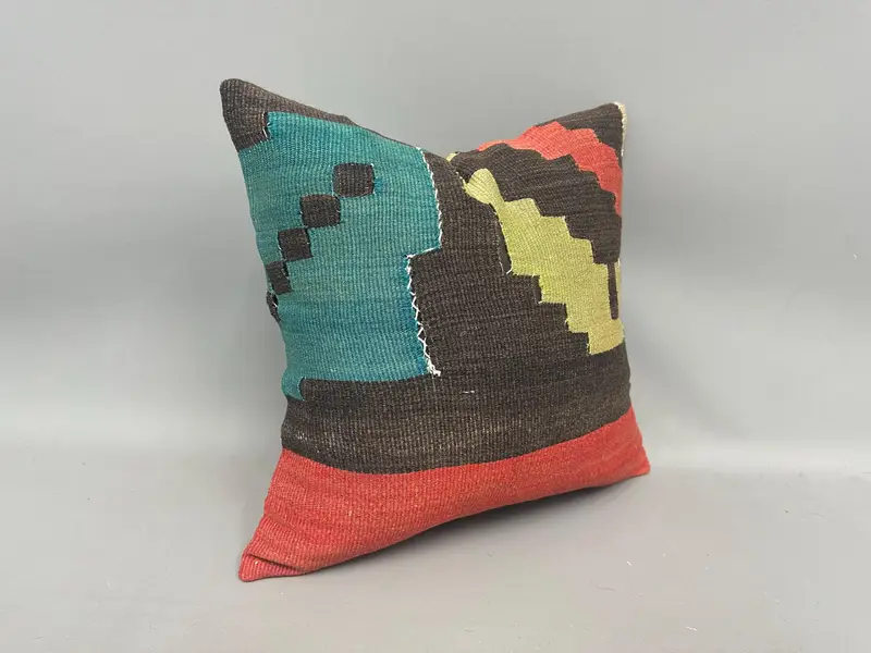 Handwoven Pillow Sham, Gift Pillow, Vintage Pillow, Pet Cushion, Ethnical Kilim Rug Pillow, 18x18 Green Cushion, Cushion Cover - 2