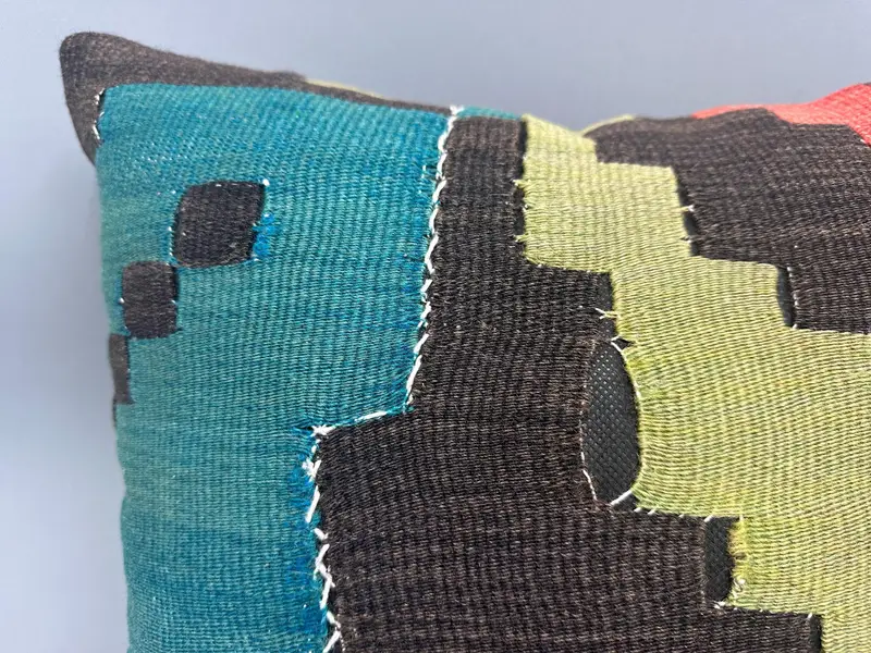 Handwoven Pillow Sham, Gift Pillow, Vintage Pillow, Pet Cushion, Ethnical Kilim Rug Pillow, 18x18 Green Cushion, Cushion Cover - 5