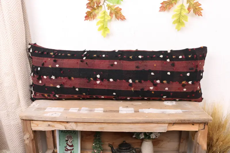 Handgefertigtes 12x36 besticktes Wurfkissen, Vintage gestreiftes Kissen