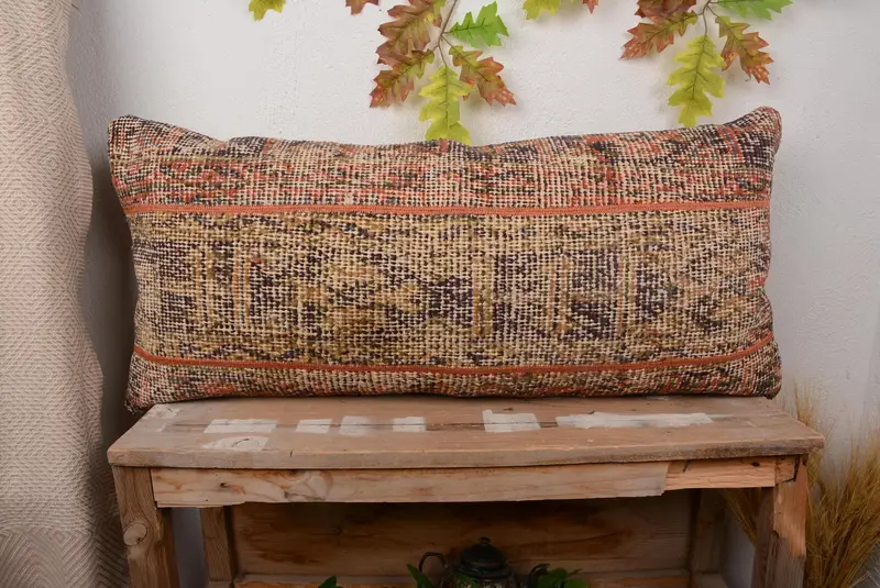 Blaues und oranges Patchwork-Wurfkissen, handgefertigtes besticktes Kissen