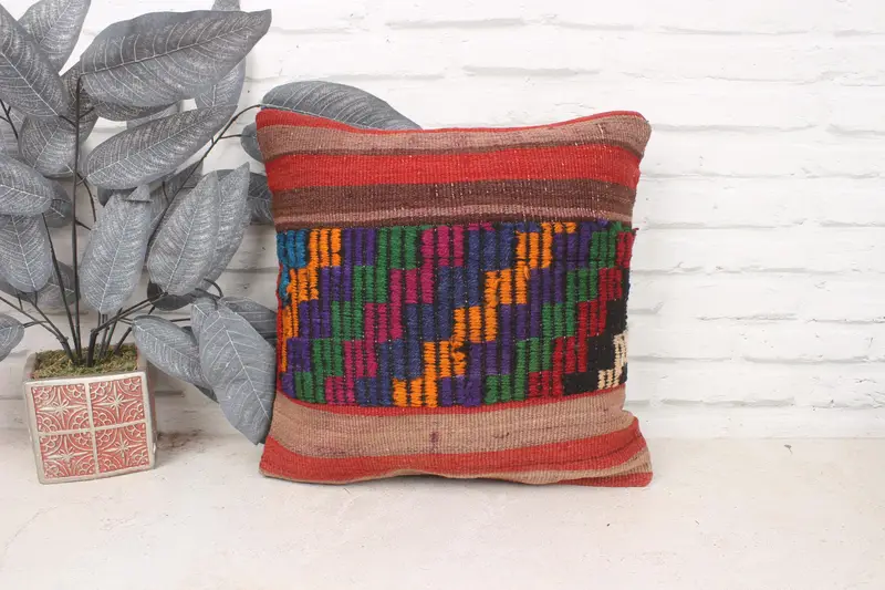 Boho Pillow Sham Cover, Home Decor Pillow, Pillow for Sofa, Cushion Case, 16x16 Blue Cushion Cover, Authentic Cushion Cover - 1
