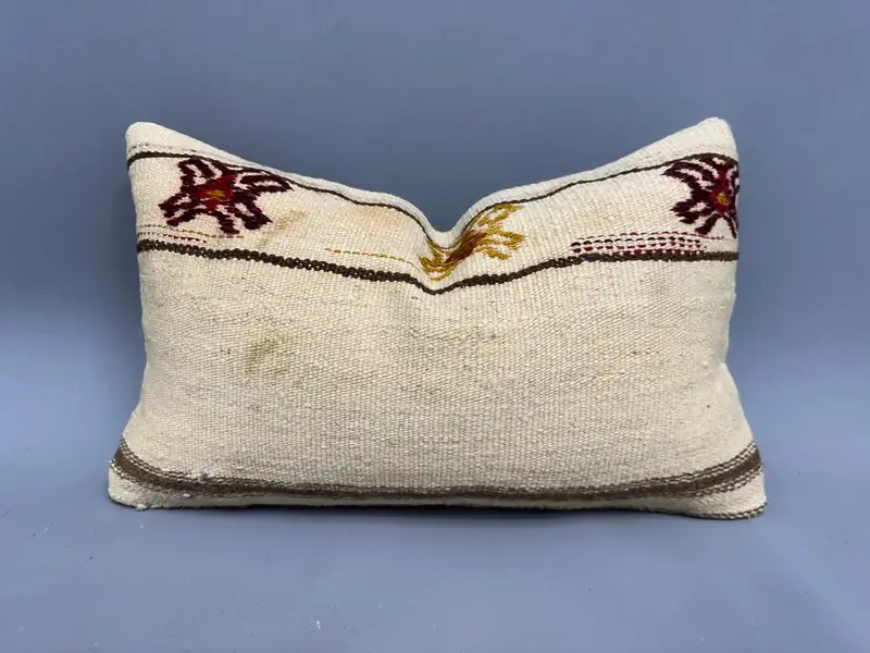 Cushion Cover, Handmade Kilim Cushion, Decorative Bolster Pillow, Vintage Kilim Pillow, Boho Pillow, Handmade Throw Pillow Cover, 12x20 Beige Pillow - 1
