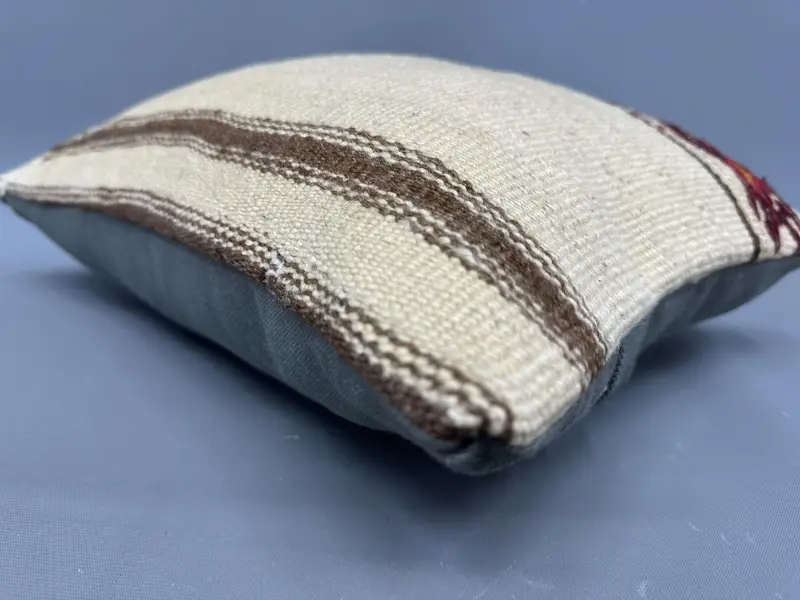 Cushion Cover, Handmade Kilim Cushion, Decorative Bolster Pillow, Vintage Kilim Pillow, Boho Pillow, Handmade Throw Pillow Cover, 12x20 Beige Pillow - 6