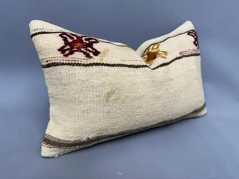 Cushion Cover, Handmade Kilim Cushion, Decorative Bolster Pillow, Vintage Kilim Pillow, Boho Pillow, Handmade Throw Pillow Cover, 12x20 Beige Pillow - 2