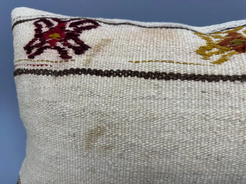 Cushion Cover, Handmade Kilim Cushion, Decorative Bolster Pillow, Vintage Kilim Pillow, Boho Pillow, Handmade Throw Pillow Cover, 12x20 Beige Pillow - 5