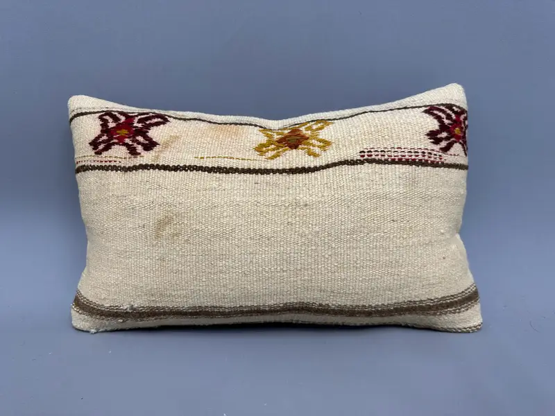 Cushion Cover, Handmade Kilim Cushion, Decorative Bolster Pillow, Vintage Kilim Pillow, Boho Pillow, Handmade Throw Pillow Cover, 12x20 Beige Pillow - 4