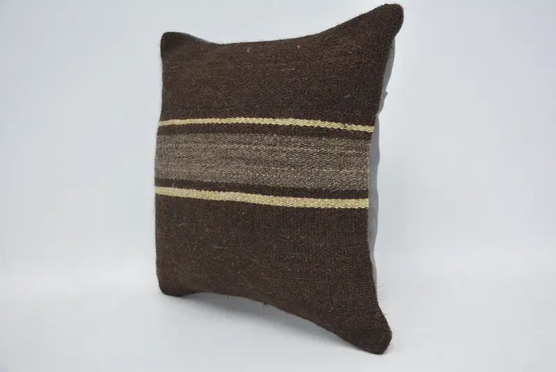 Accent Throw Cushion Case, Cushion, Interior Designer Pillow, Vintage Kilim Throw Pillow, 14x14 Brown Pillow Cover, Vintage Kilim Pillow - 4