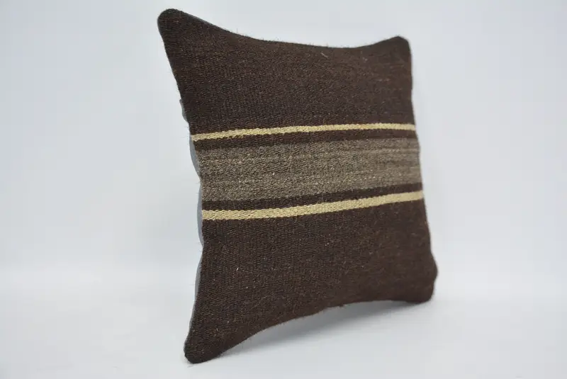 Accent Throw Cushion Case, Cushion, Interior Designer Pillow, Vintage Kilim Throw Pillow, 14x14 Brown Pillow Cover, Vintage Kilim Pillow - 3