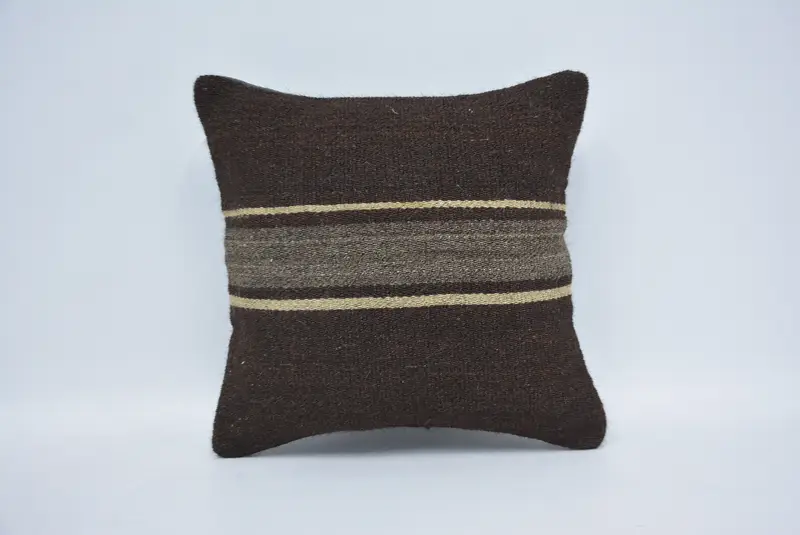 Accent Throw Cushion Case, Cushion, Interior Designer Pillow, Vintage Kilim Throw Pillow, 14x14 Brown Pillow Cover, Vintage Kilim Pillow - 1