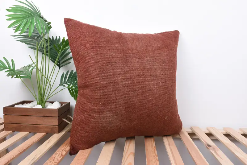 Auténtica cubierta de cojín, almohada de decoración del hogar, almohada de kilim vintage, farsa de almohada roja 24x24, almohada boho, cubierta de cojín, almohada interior - 4