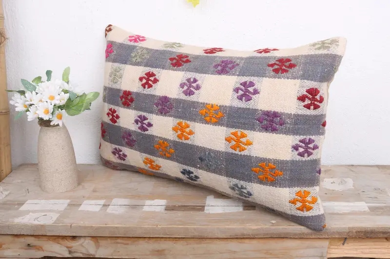 Turkish Pillow, 12x20 White Cushion, Retro Pillow Sham, Interior Designer Pillow, Cushion Cover, Oriental Pillow Cover, Kilim Pillow - 4