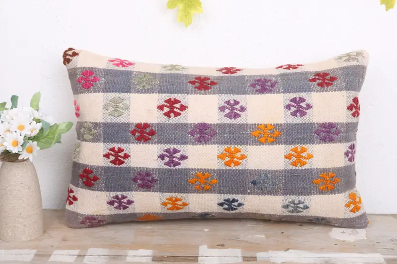 Turkish Pillow, 12x20 White Cushion, Retro Pillow Sham, Interior Designer Pillow, Cushion Cover, Oriental Pillow Cover, Kilim Pillow - 2