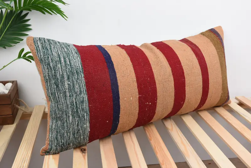 Kilim Pillow Cover, Boho Pillow, 16x36 Red Cushion Cover, Handmade Kilim Cushion, Cushion Case, Pastel Pillow Cover, Tapestry Cushion Cover - 4