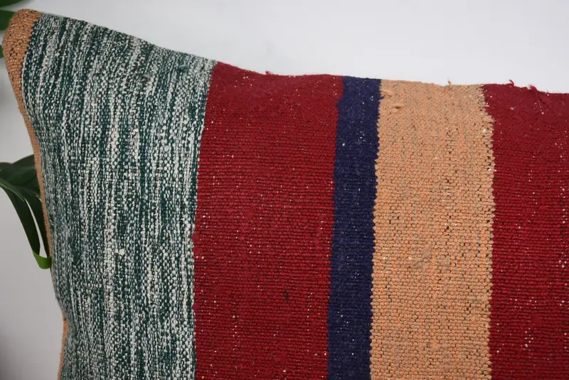 Kilim Pillow Cover, Boho Pillow, 16x36 Red Cushion Cover, Handmade Kilim Cushion, Cushion Case, Pastel Pillow Cover, Tapestry Cushion Cover - 2