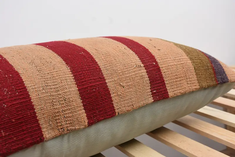 Kilim Pillow Cover, Boho Pillow, 16x36 Red Cushion Cover, Handmade Kilim Cushion, Cushion Case, Pastel Pillow Cover, Tapestry Cushion Cover - 7