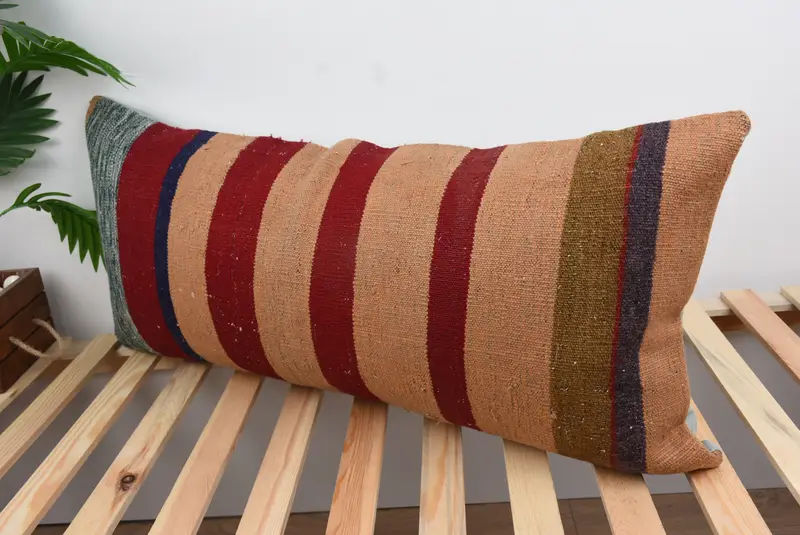 Kilim Pillow Cover, Boho Pillow, 16x36 Red Cushion Cover, Handmade Kilim Cushion, Cushion Case, Pastel Pillow Cover, Tapestry Cushion Cover - 5